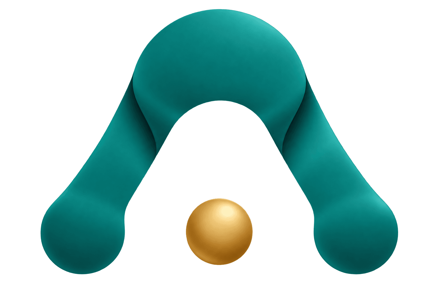 Símbolo da Arquanta: um arco em Arquanta Teal sobre uma esfera em Champagne Gold